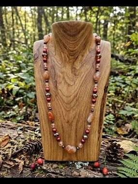 Hand Knotted Agate And Glass Bead Necklace - Red and Orange
